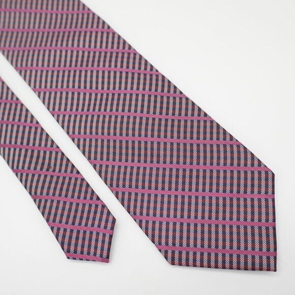 Dkny Woven Red Blue Plaid W/‎ Pink Striped Silk Tie - Picture 1 of 7